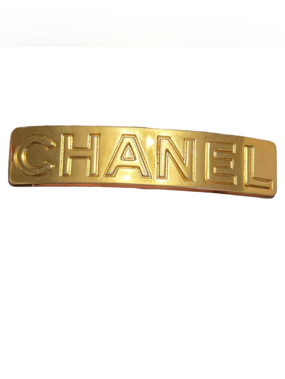 CHANEL Gold Logo Wide Metal Barrette